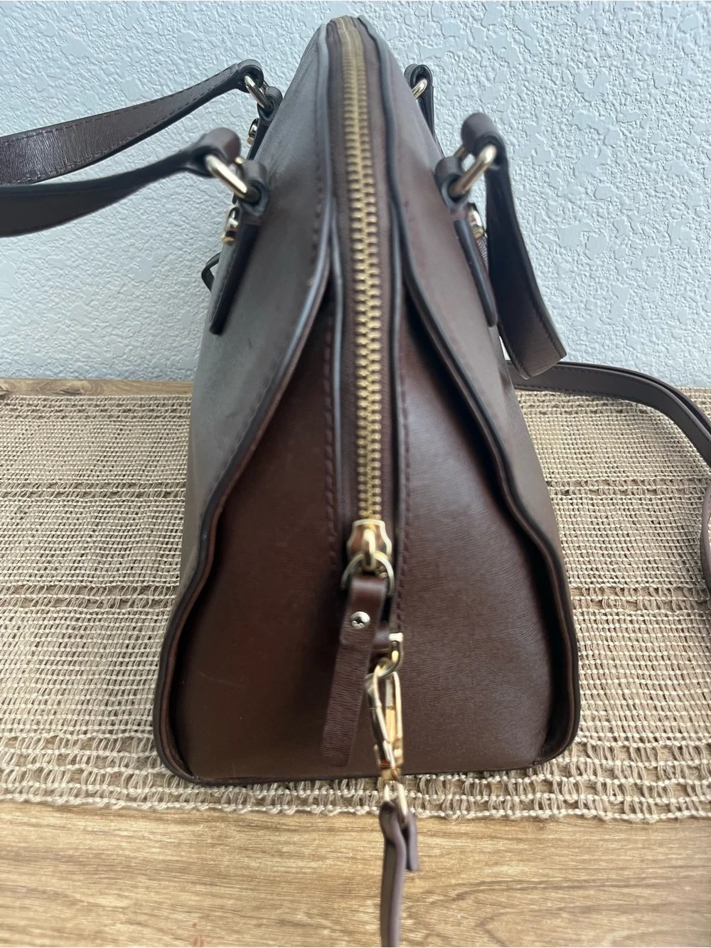 Kate Spade Reiley Mahogany Brown Leather Dome Satchel w/crossbody strap